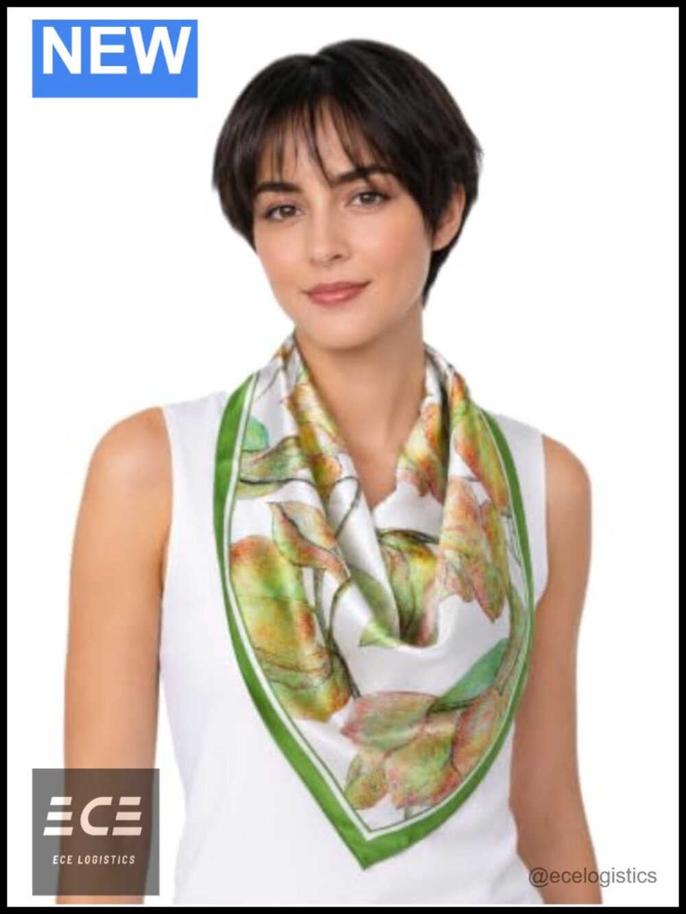 100% Mulberry Silk Twill Scarf Hand-Drawn Nature Print Square 26x26